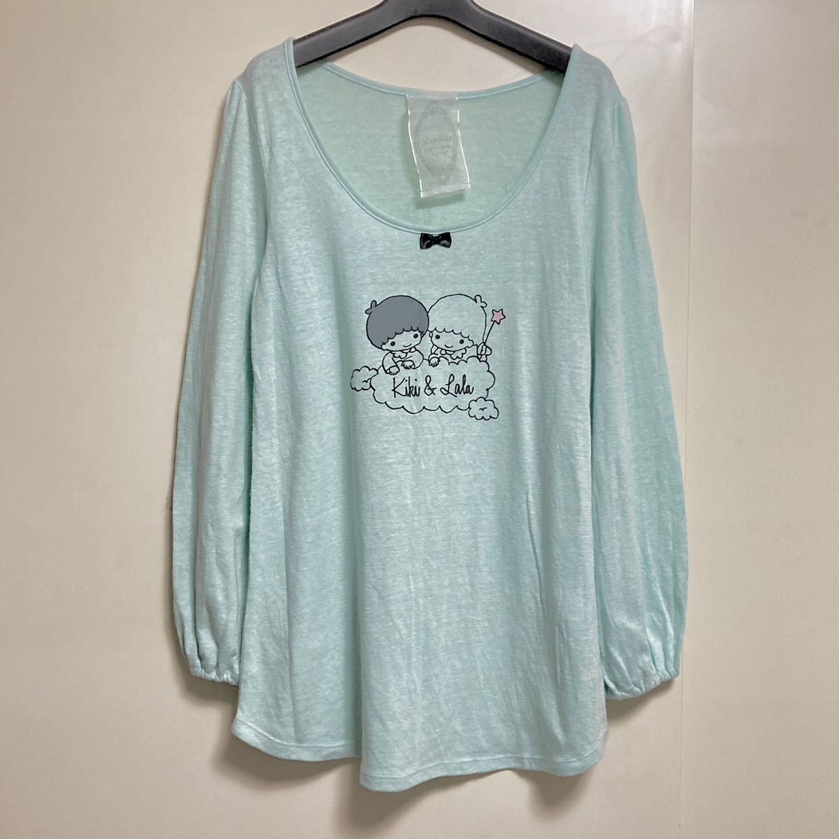 ☆Wendine キキララ コラボ スモック ロンT ミント m 長袖 チュニック カットソー トレーナー ルームウェア パジャマ グリーン リボン l拍卖