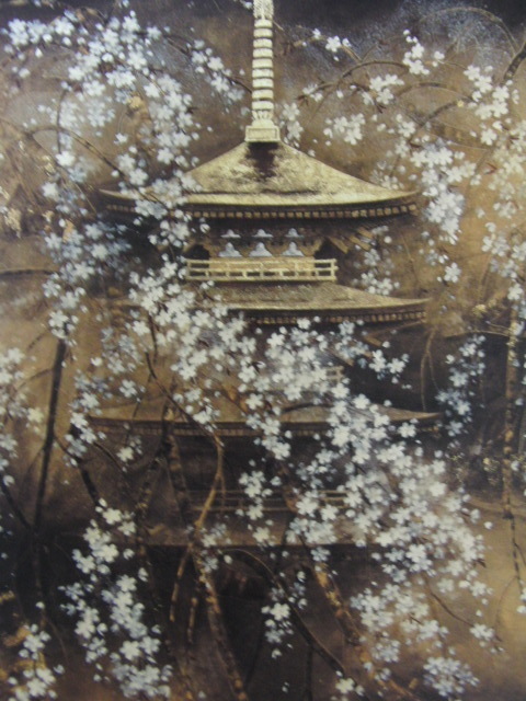 土屋雅裕、【桜花塔烟】、希少画集・額装画、新品高級額、マット額装付、送料込み、co7拍卖