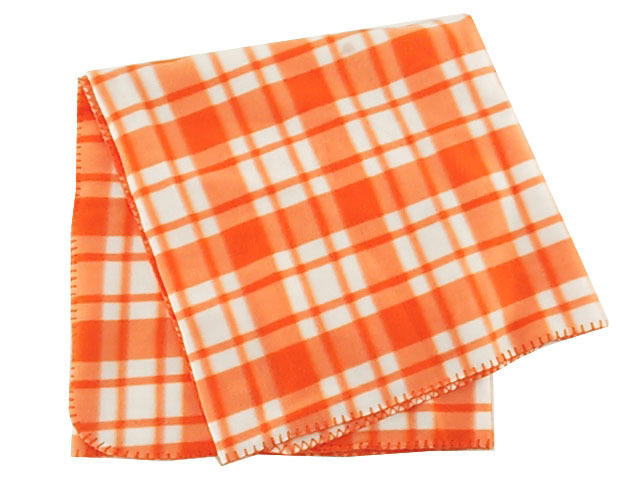 フリースブランケット オフィス リビング 車内 幅90x120cm チェック柄 オレンジ拍卖