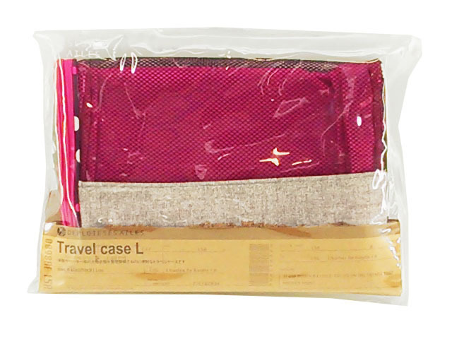 トラベルケース デニム風生地 ファスナーを開けると容量が2倍 L 40x30x11cm ドット柄 レッド系拍卖