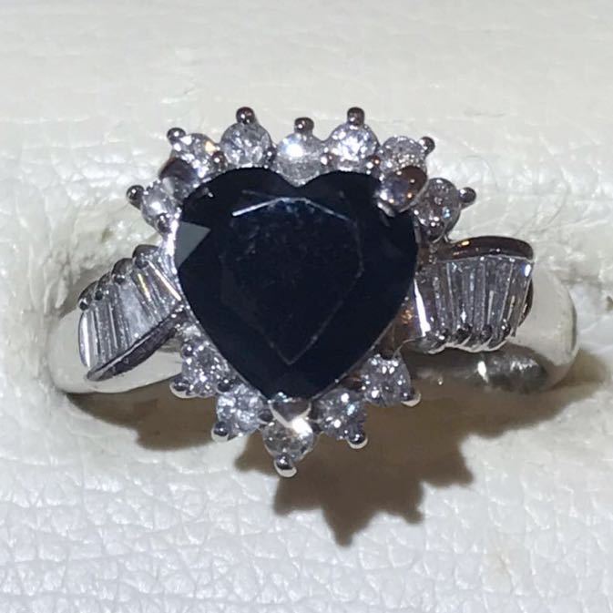 ☆Pt900 ハート型サファイア2.00ct&ダイヤリング☆拍卖