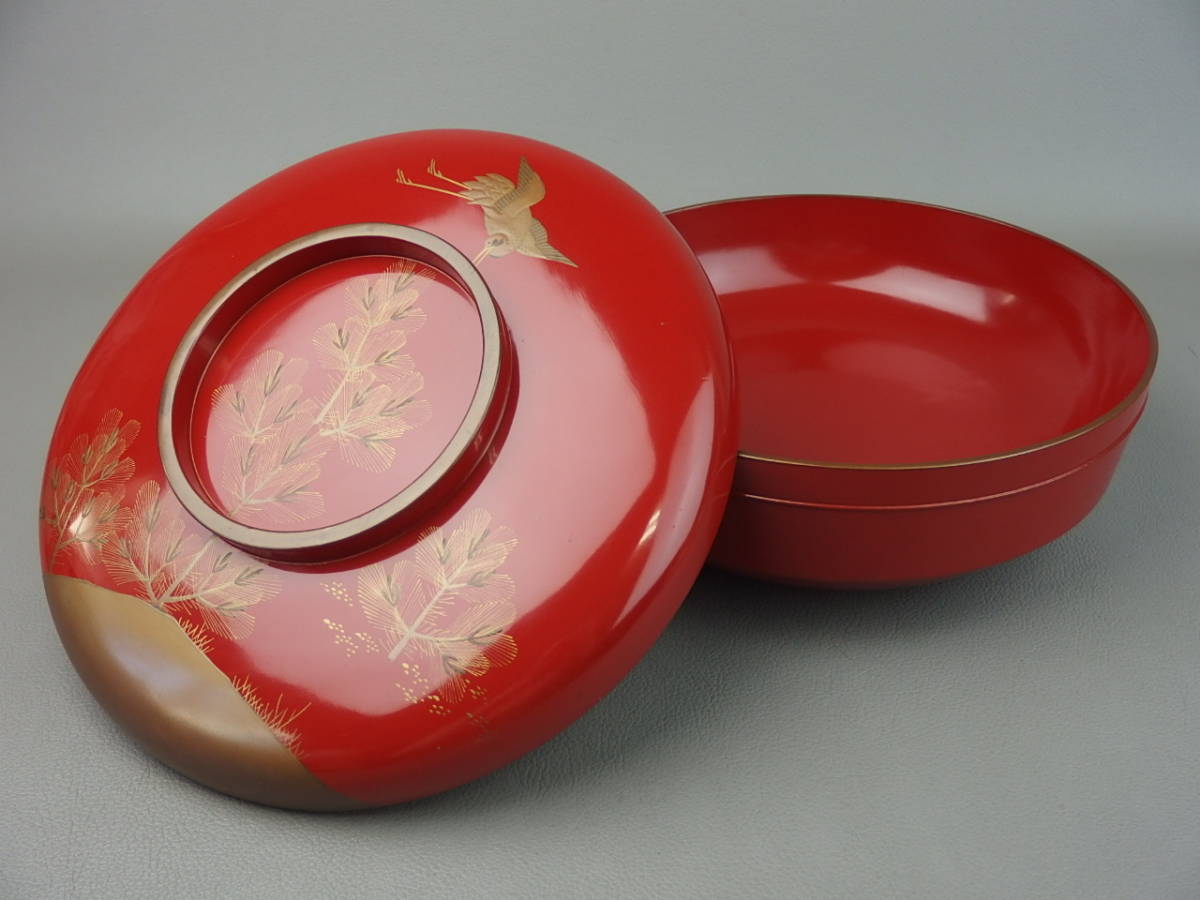 【骨董・茶道具】★時代蒔絵★★鶴松図大平 菓子器 cr030sgb.8 和食器 喰籠拍卖