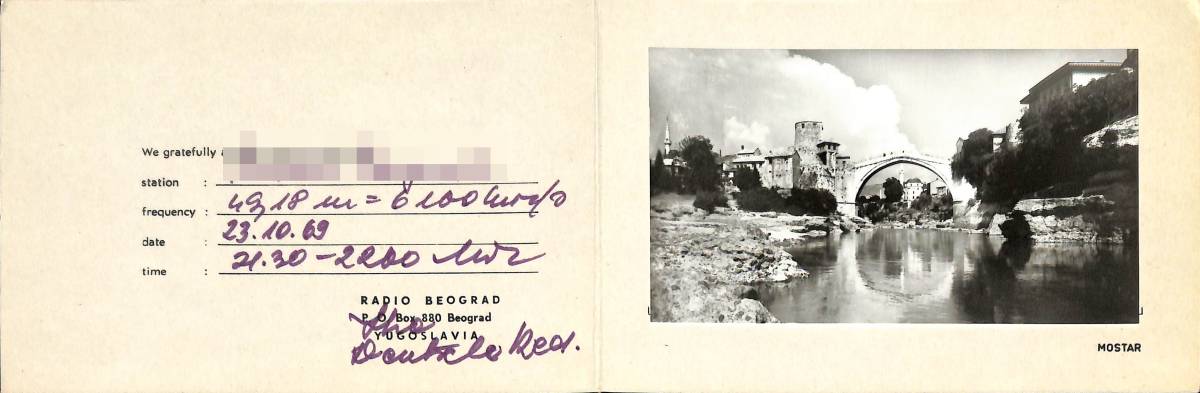 即決★送料込★BCL★廃局★入手困難★希少ベリカード★旧ユーゴ★ラジオ・ ベオグラード★RADIO BEOGRAD★1969年 拍卖