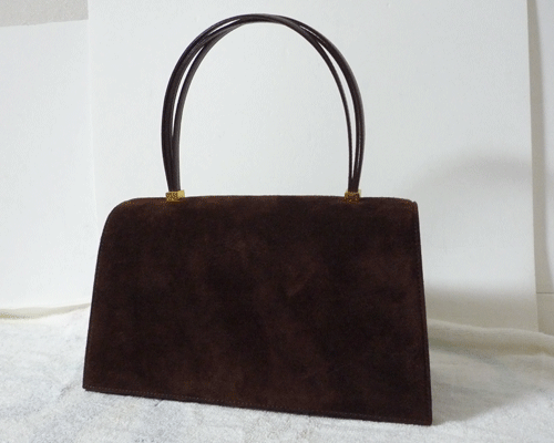 ☆美品☆ 銀座かねまつ GINZA Kanematsu ダークブラウン スエード レザー ハンドバッグ レディース拍卖