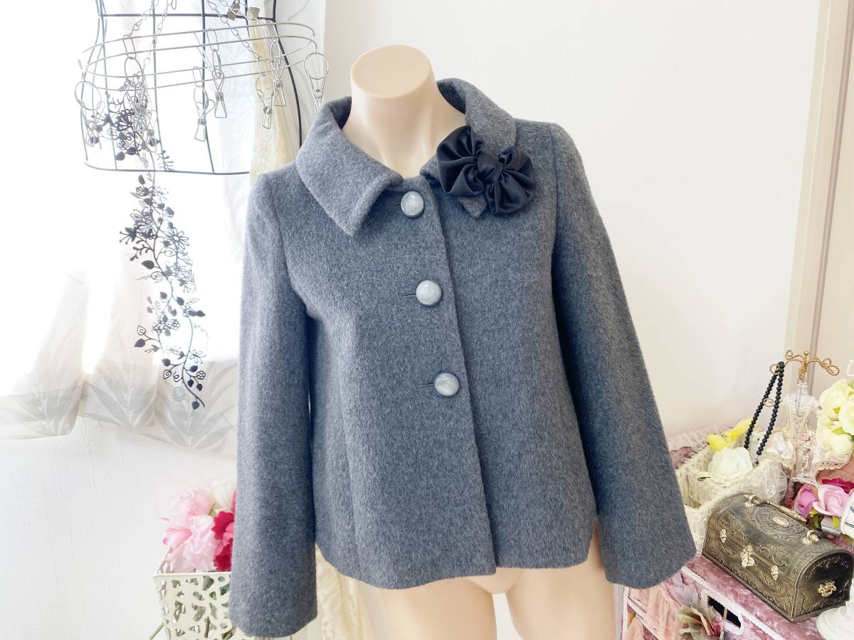 レディス7/Sサイズ:ロペ【ROPE】ジュン*日本製◆ウール*アルパカ*モヘヤ混*ジャケット:チャコールグレー拍卖