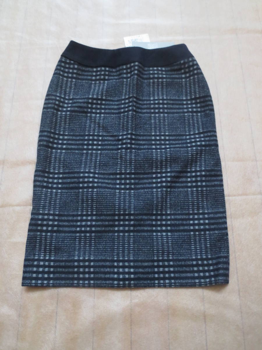 新品未使用品 ブランシック BLANCHIC プロポーションドレッシング スカート サイズ2 黒×グレー タイトスカート チェック格子柄拍卖