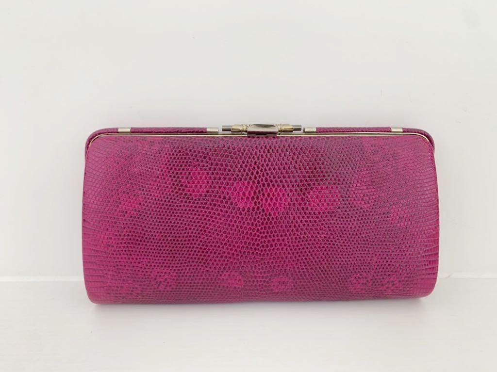【美品】超希少 ヴィンテージ リザード ピンク クラッチバッグ 銀細工 昭和レトロ レトロモダン デッドストック拍卖