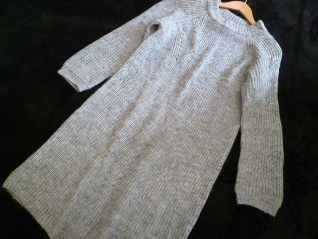 COMME CA ISM/コムサイズム△グレーざっくり編みロングニットワンピースL/セーターワンピース長袖膝丈△K124拍卖