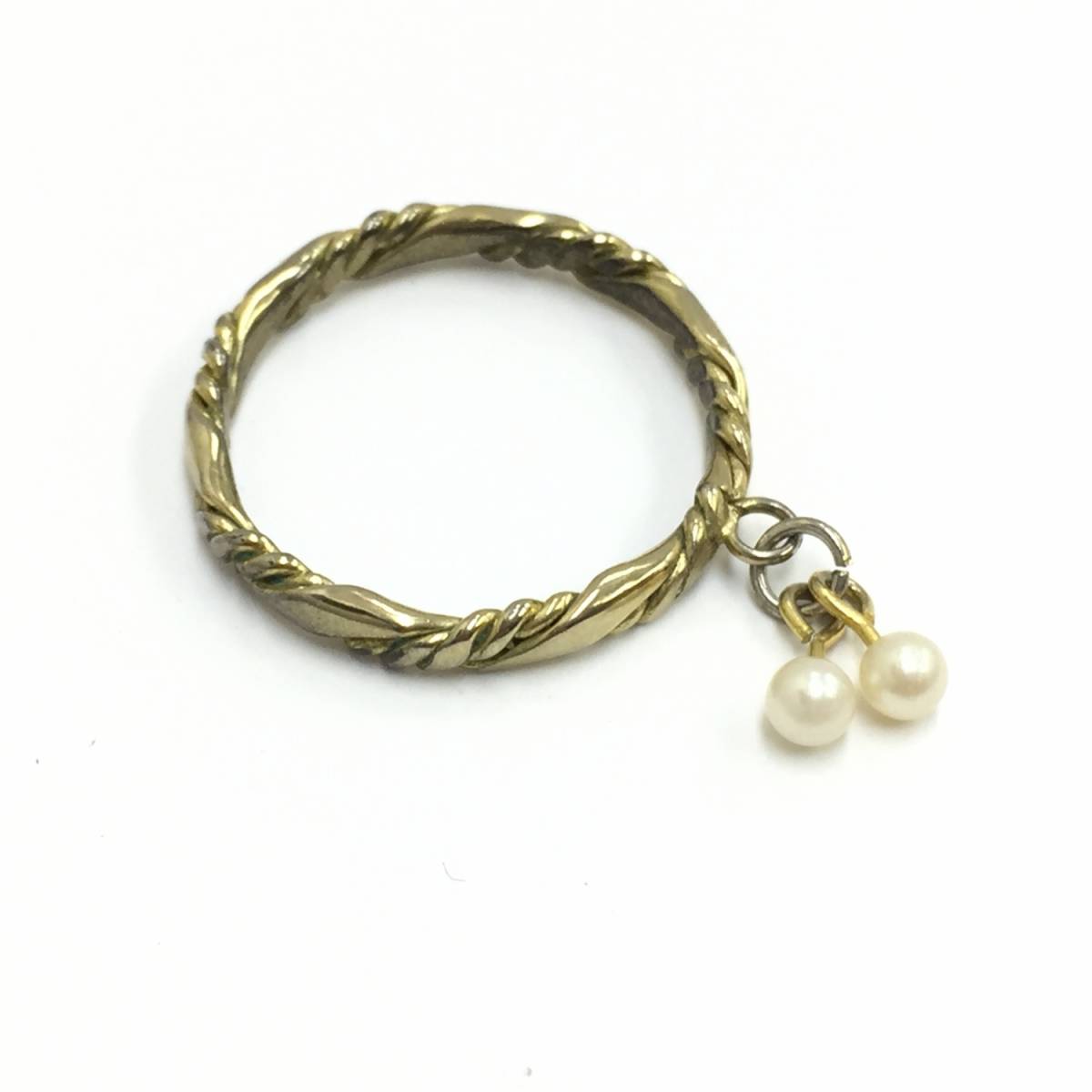 【リング】 指輪 約13号 パールのような飾りが揺れる可愛いデザイン アンティーク調 アクセサリー 金色拍卖