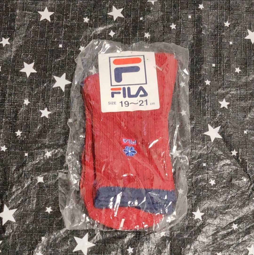 FILA お花ロゴ刺繍 靴下19-21 赤拍卖