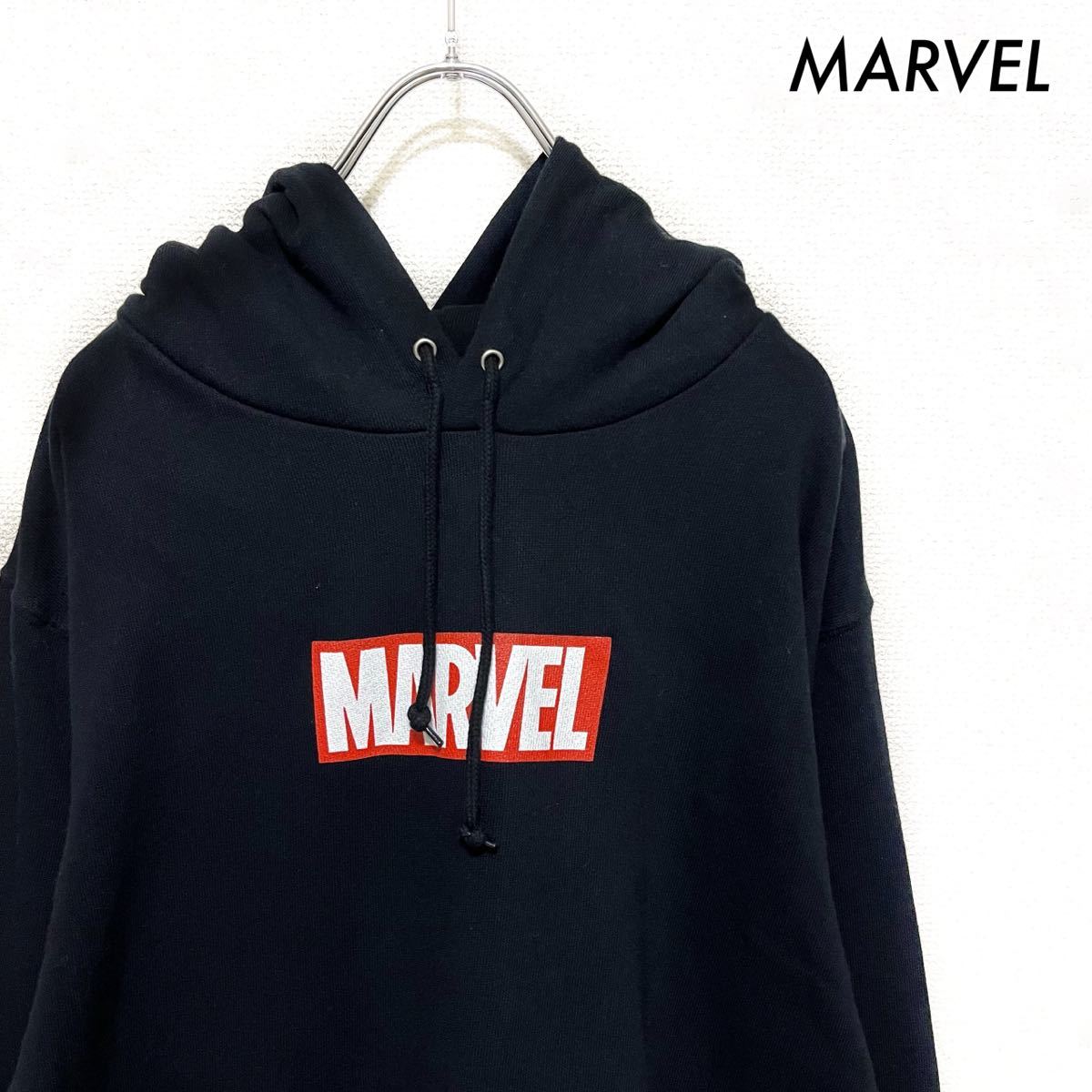 MARVEL マーベル★長袖スウェットパーカー プルオーバー ロゴプリント 未使用タグ付き ブラック 黒 メンズ拍卖