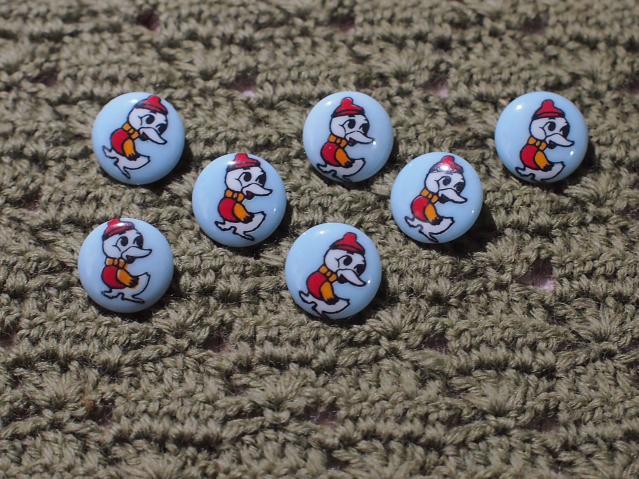 レトロビンテージ手芸雑貨面白ボタン・ブルー帽子アヒル・15㎜・7個セット☆パーツハンドメイド拍卖