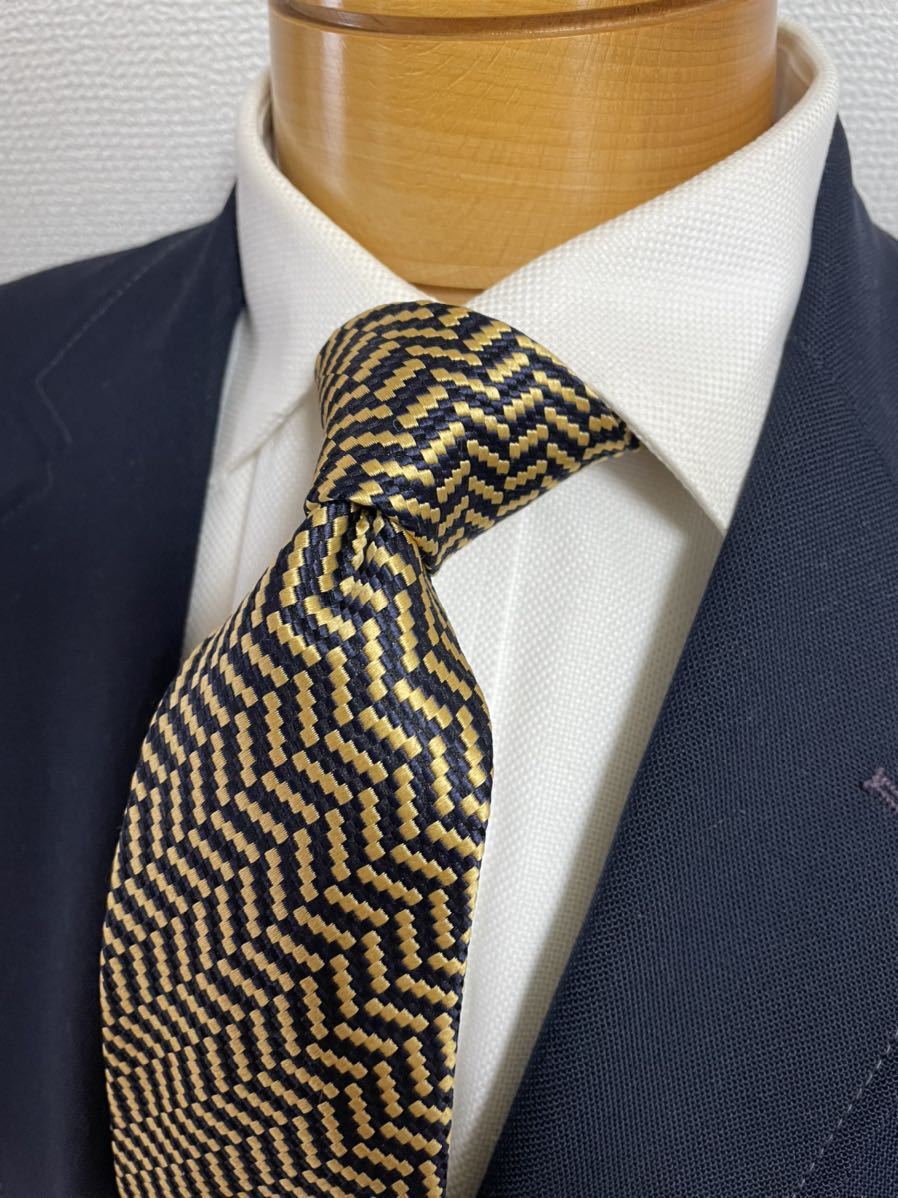 【美品】RADIX 日本製ネクタイ パターンジャガードタイ ゴールドイエロー系 大剣約9cm拍卖