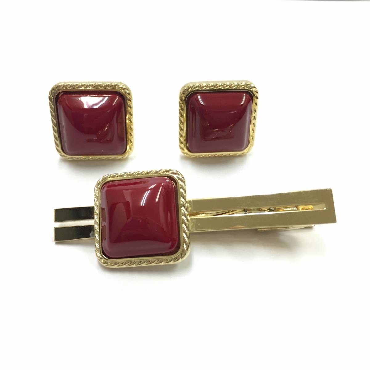 タイピン noritake:ノリタケ suneagle:サンイーグル タイピン カフス セット 赤色×金色 上品な色合い メンズアクセサリー ネクタイピン拍卖