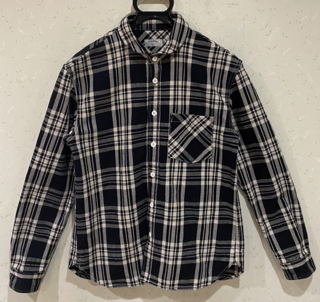 *エターナル ETERNAL 備中倉敷工房 NO.75813 丸襟 チェック 厚手 シャツ トップス 日本製 38/M BJBA.AB拍卖