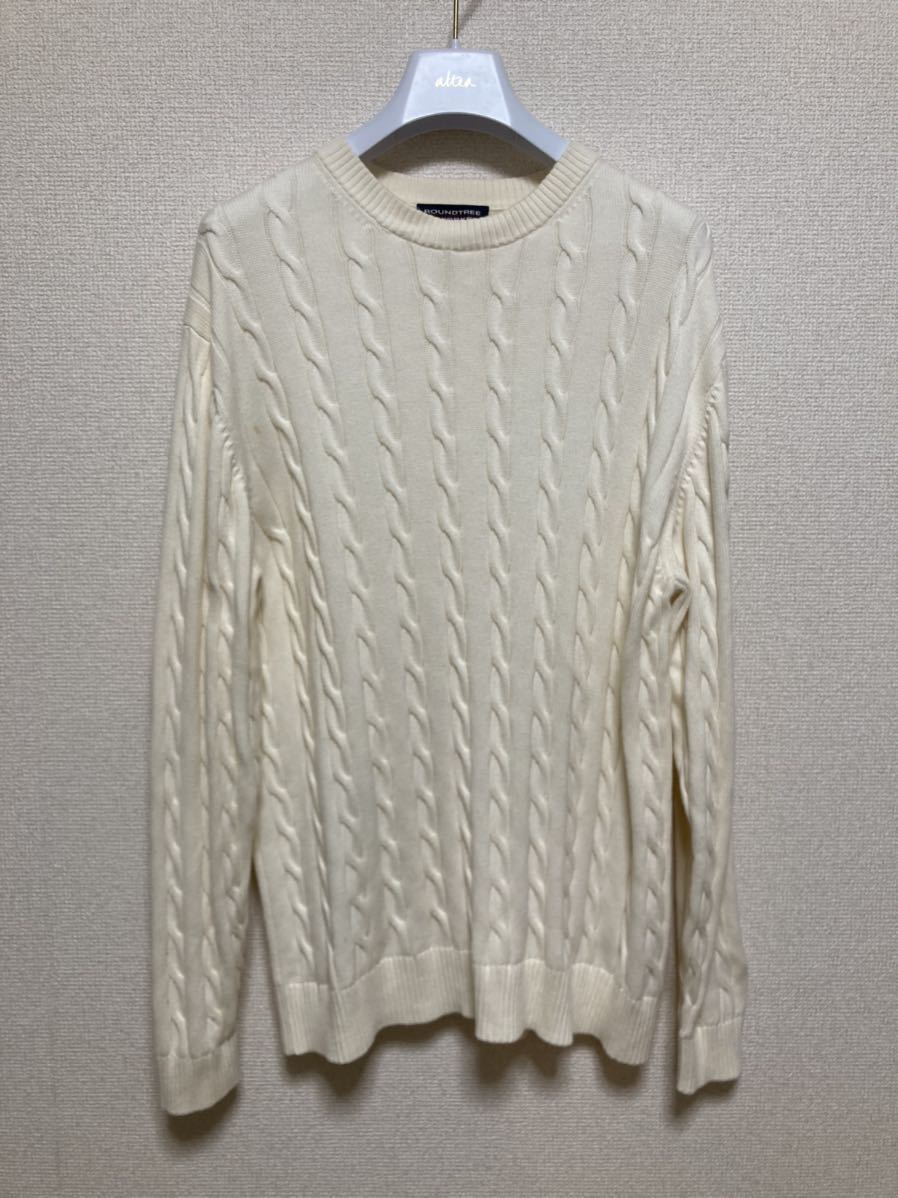 USA古着 ケーブルニットセーター コットンニット ニットセーター オフホワイトROUNDTREE&YORKE サイズL拍卖