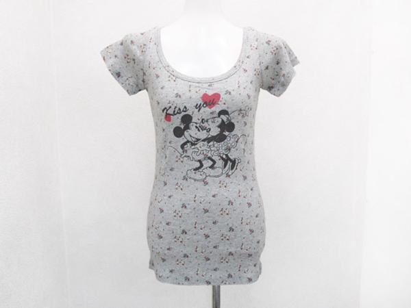 TTU 総花柄ミッキー&ミニーマウス プリント半袖Tシャツ 灰色グレー レディースM / ディズニーTee女性拍卖