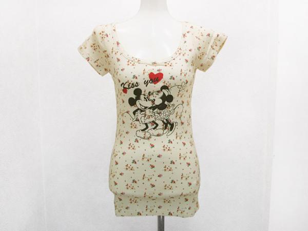 TTU 総花柄ミッキー&ミニーマウス プリント半袖Tシャツ 肌色ベージュ レディースM / ディズニーTee女性拍卖