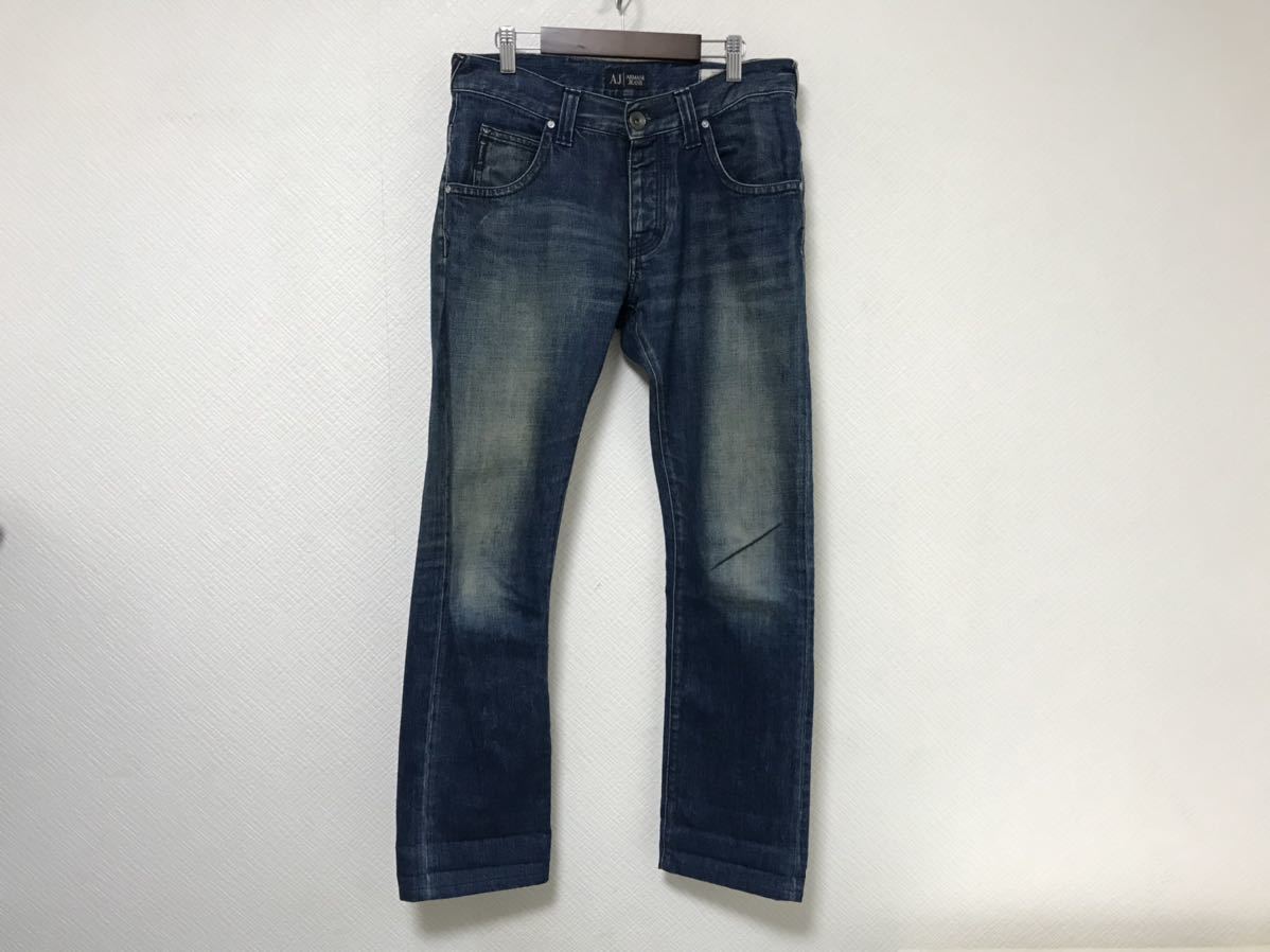 本物アルマーニジーンズARMANIJEANS洗い加工コットンデニムパンツ青ブルーメンズ28チュニジア製拍卖