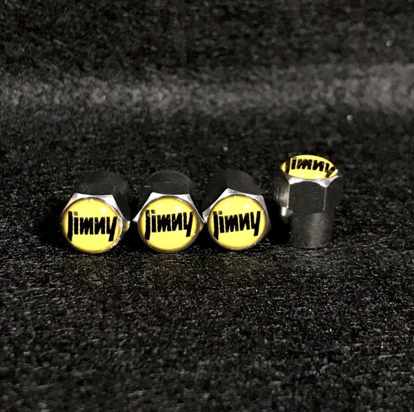 送料無料 ジムニー ロゴ 黄×黒 エアーバルブキャップ( 新型 現行 ジムニー シエラ JB64 JB74 JB23 JB33 JB31 JB43 SJ20 SJ30 に適合)拍卖
