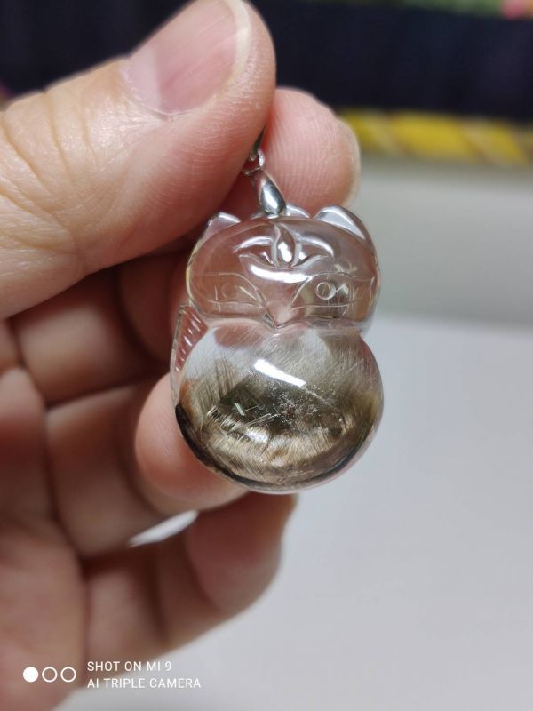 厳選 プラチナタイチンルチルクォーツ きつね ペンダント パワーストーン 天然石 ブルッカイトインクォーツ 浄化 2拍卖