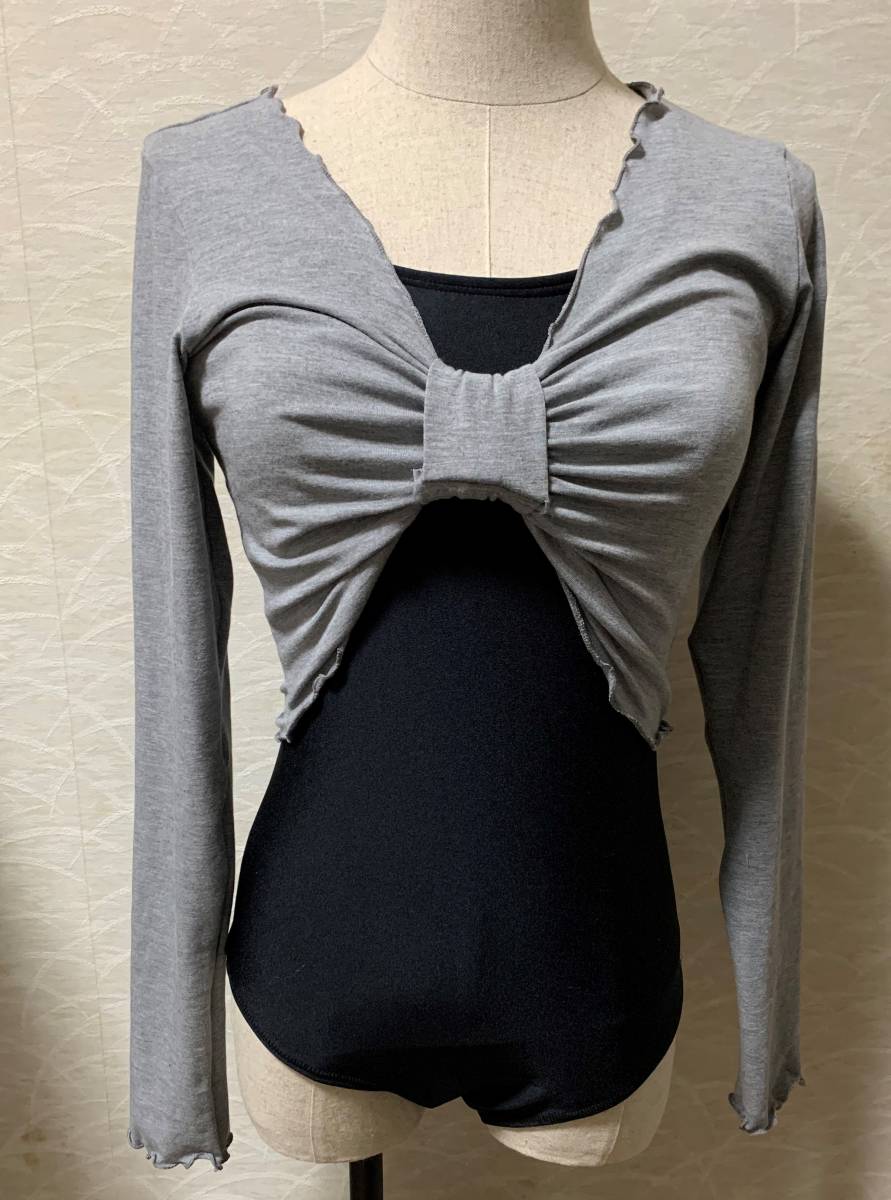 特価!バレエ 長袖ショートトップス リボン グレー S拍卖