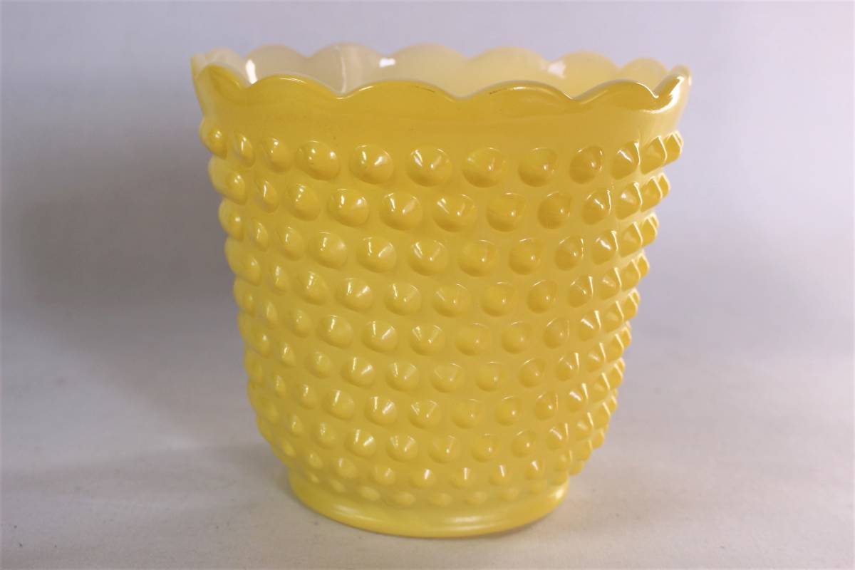 送料無料 * ファイヤーキング FIRE KING ホブネイル イエロー 黄色 フラワーポット 植木鉢拍卖