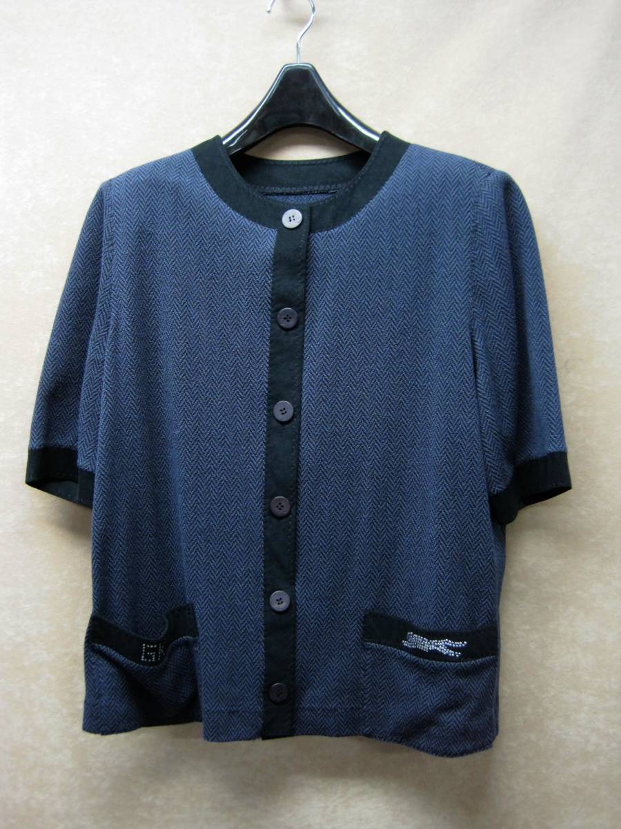 伊太利屋 GK ** ビジュー(ポケット)あいもの半袖ジャケット ◆送料込み! 【グレーx黒】拍卖