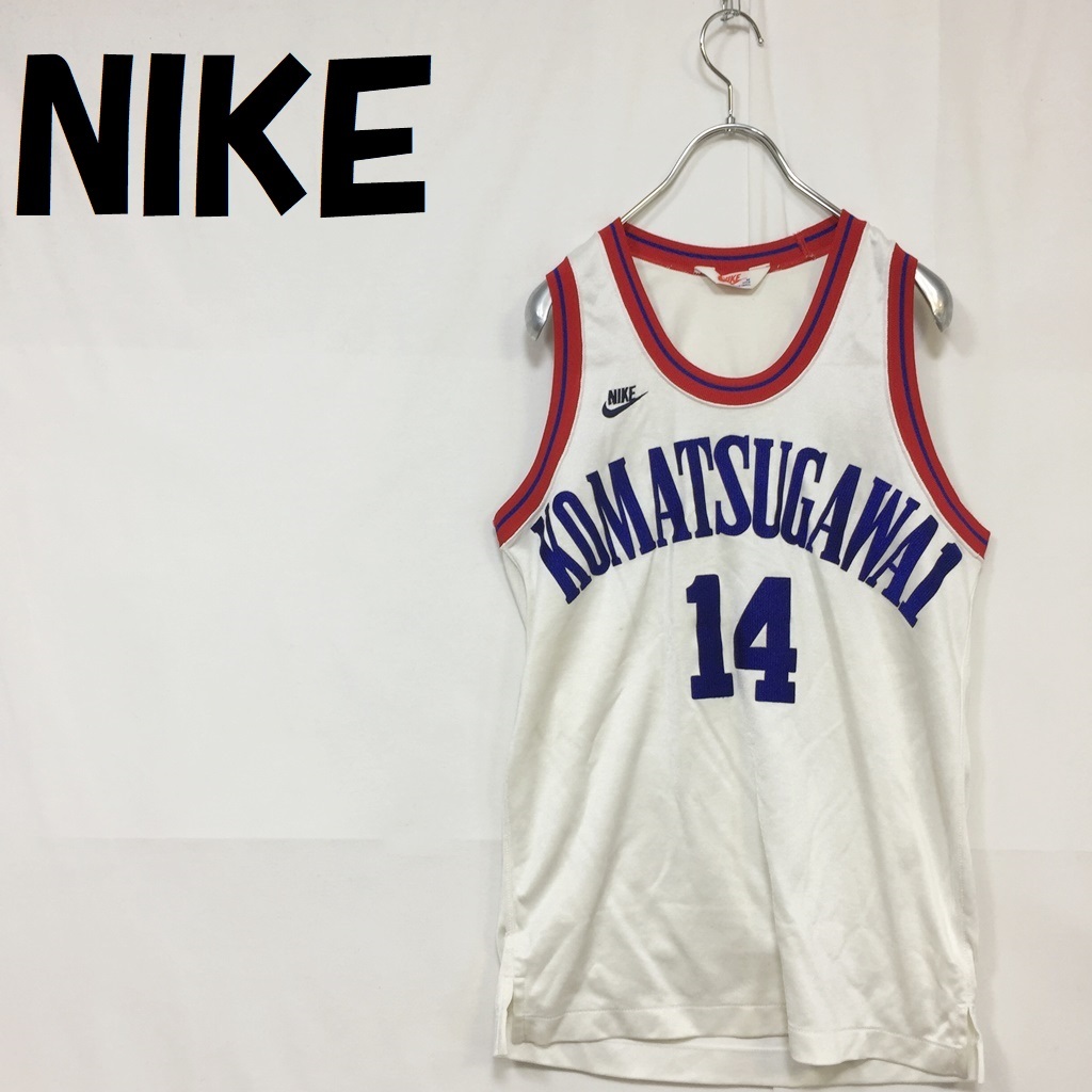 【人気】NIKE/ナイキ KOMATSUGAWA1 バスケ ユニフォーム #14 ノースリーブ ロゴマーク ホワイト×ブルー×レッド サイズM/S2672拍卖