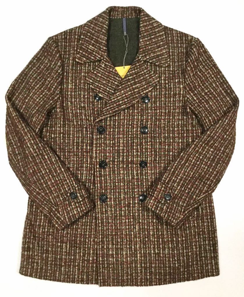 新品【MONTEDORO】“632041 M4143” チェック柄 アルパカ×モヘアブレンド ピーコート Red×Green SIZE:56 イタリア製拍卖