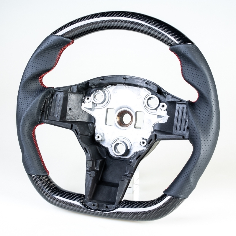 テスラ用 モデル3 モデルY D型 ステアリング ホイール ハンドル カーボン×本革パンチングレザー拍卖