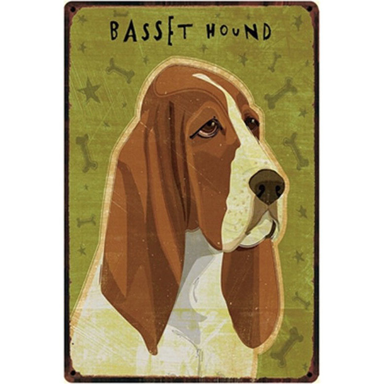 A2700 メタル サイン ブリキ 看板 金属 製 プレート 店 アート パネル かわいい 動物 ペット 犬 バセットハウンド【5721】拍卖