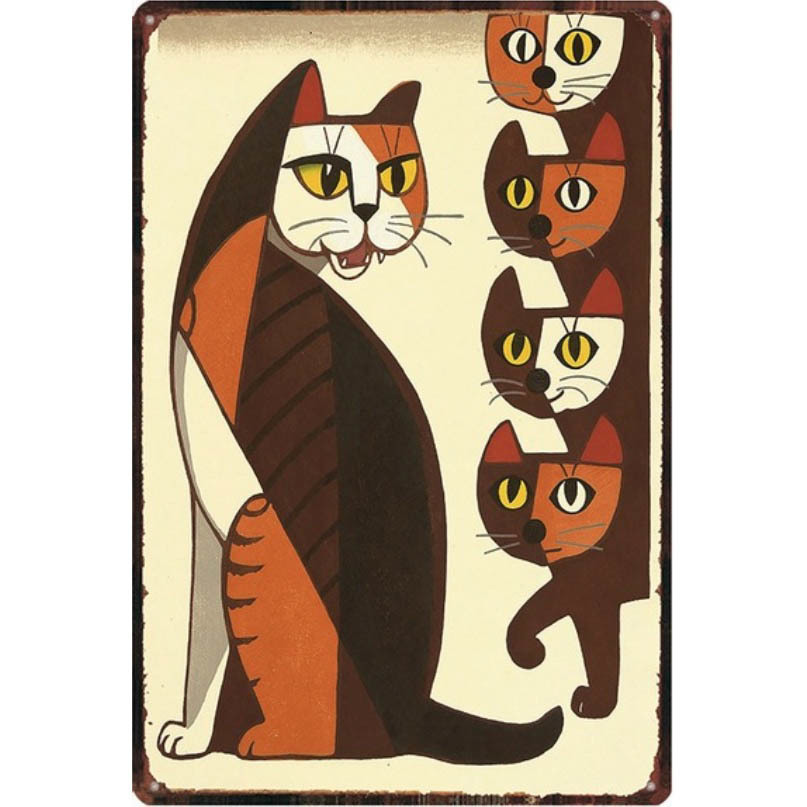 A3242 メタル サイン 金属 ブリキ 看板 プレート アート パネル イラスト 絵 ミケ 三毛 猫 侍 武士 浮世絵 和風 日本【20】拍卖