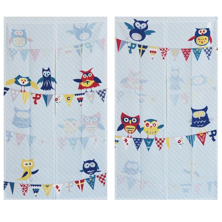 両面柄のれん 85×150cm 北欧フクロウ M6247 BL-ブルー拍卖