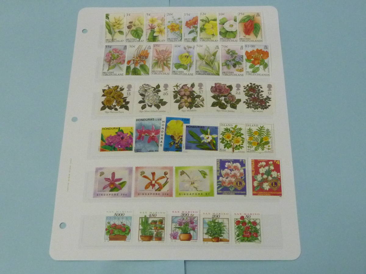 22 P 植物切手№46 世界各国 バージン諸島・イギリス・シンガポール・他 大部分各完揃 計36種 1リーフ 未使用NH VF拍卖