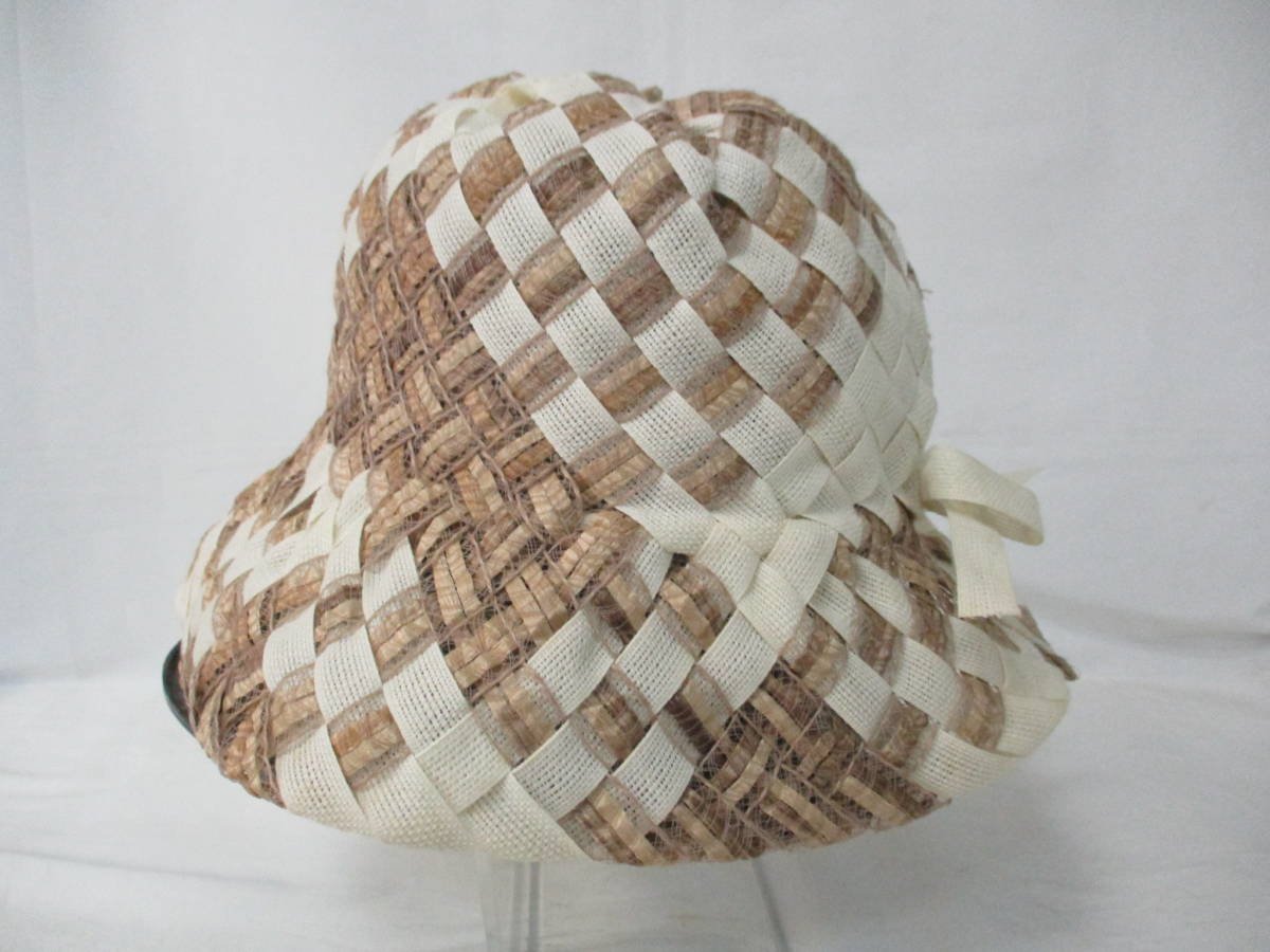@IK ⑥ 日本製 帽子 レディース 春 夏 ベージュ 編み帽子 ツートーン拍卖