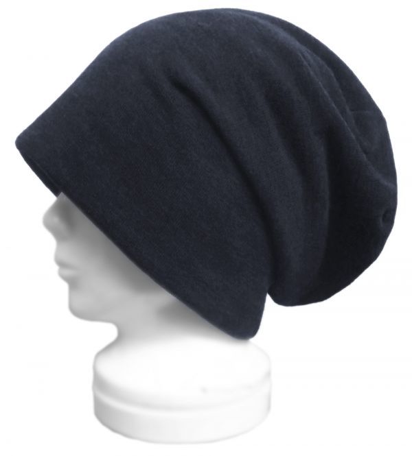 ◇送料無料◇ ハンドメイド◆ルーズワッチキャップ◆ウール混フランネルニット/杢インディゴ ◇ゆったりサイズ・小顔効果◇拍卖