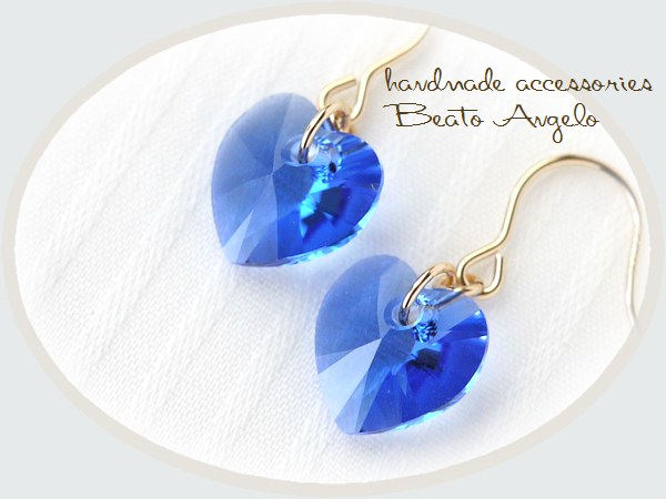 ◇◆+angelo+K14GF スワロフスキー 6228のピアス(p-037)サファイア ハート 一粒 ブルー拍卖