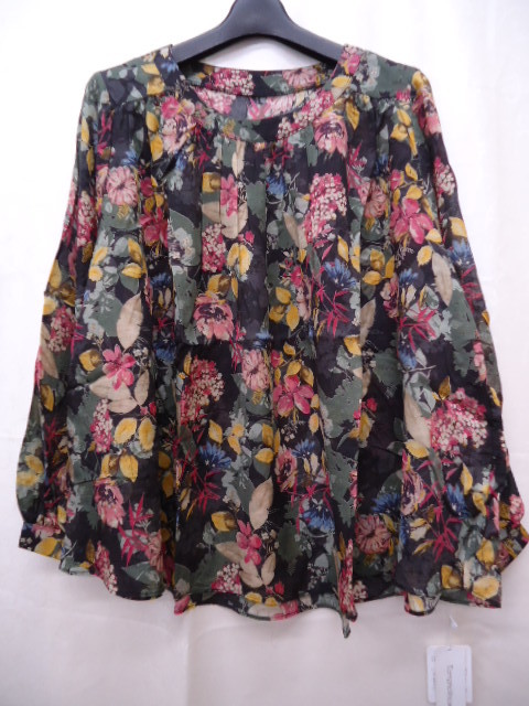 【KCM】tor-73★新品★【Torremolinos/トレモリーノス】レディース 花柄 長袖 チュニック ブラック系 サイズ M~L拍卖