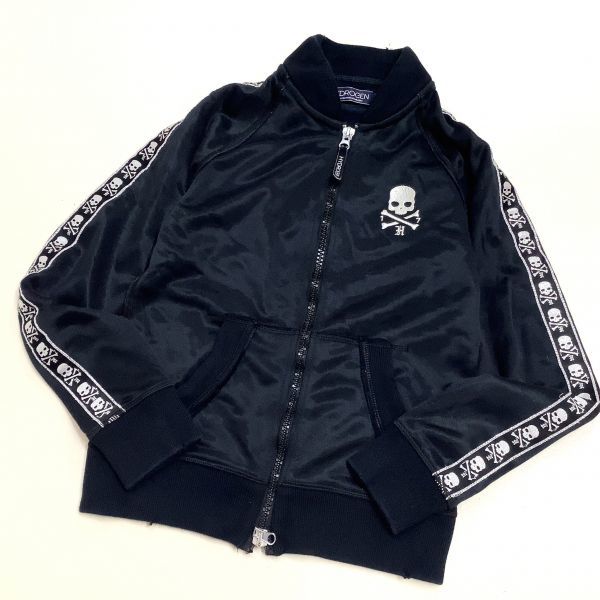 良品 HYDROGEN ハイドロゲン ドクロ刺繍 サイドラインテープ トラックトップ ジャージ メンズ Mサイズ ブラック クラッシュ加工拍卖