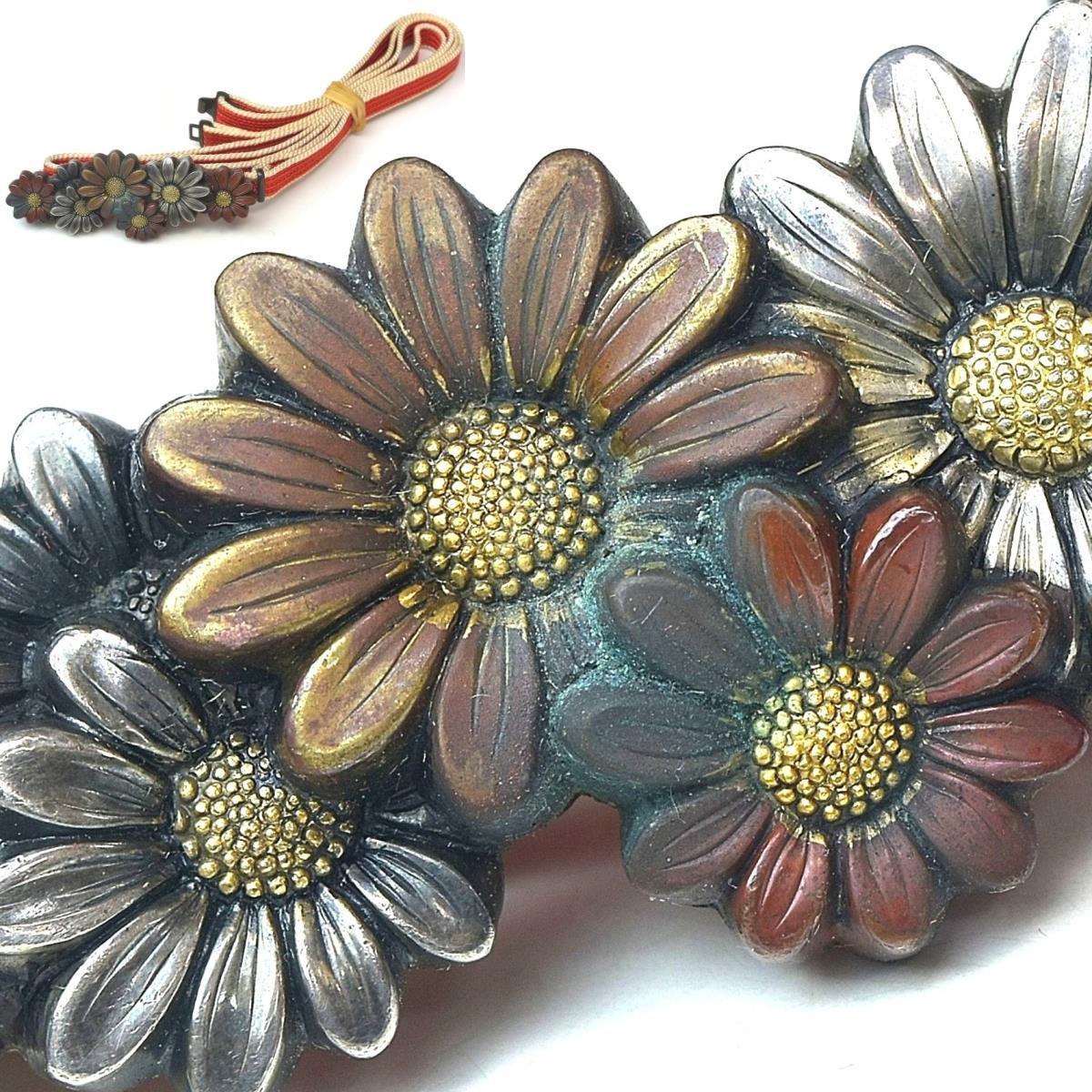 【趣楽】 時代 和装具 在銘 金工花図帯留 金工細工 D1611拍卖