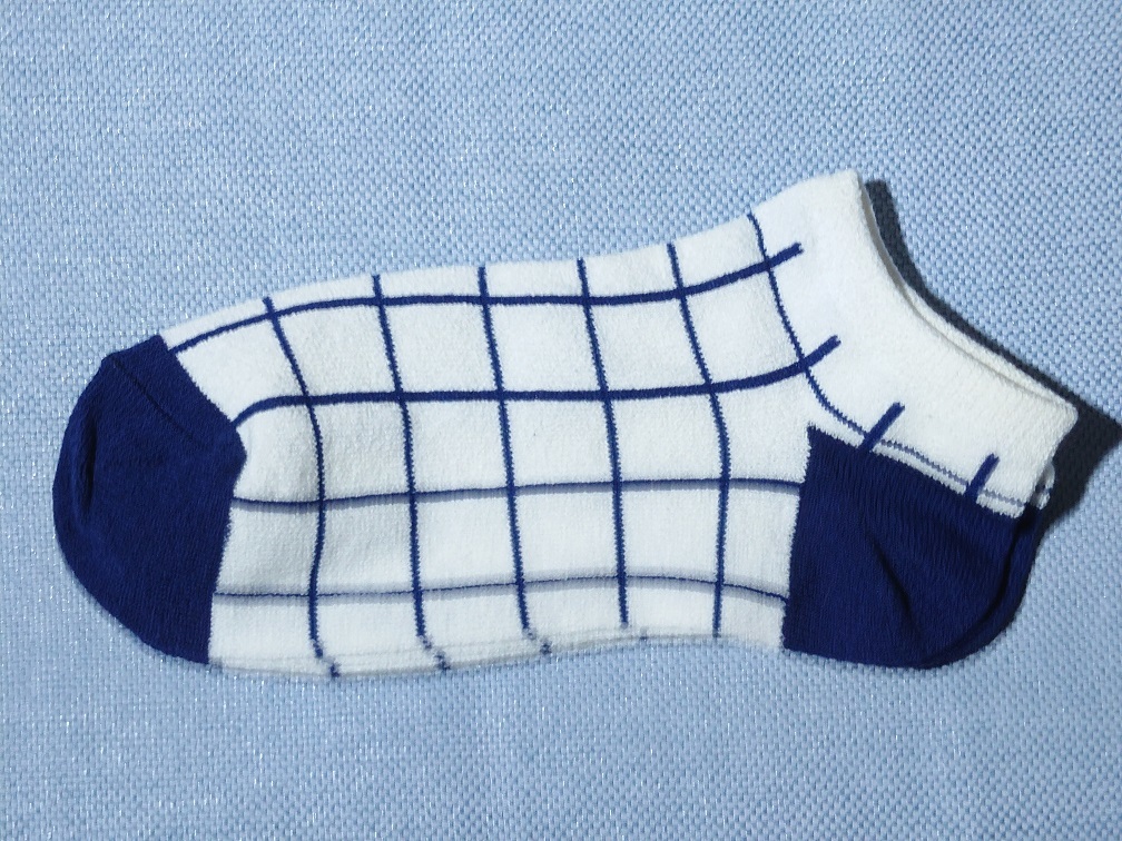 スニーカソックス チェック柄 ホワイト×ネイビー 22~24cmす拍卖