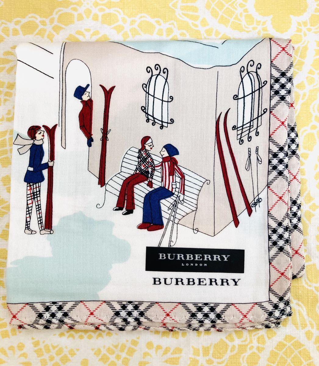 【レア柄】新品/BURBERRY/女の子/ハンカチ/正規品/綿100%/未使用/即決あり/匿名発送/バーバリー/ノバチェック/雪/スキー/マフラー柄拍卖