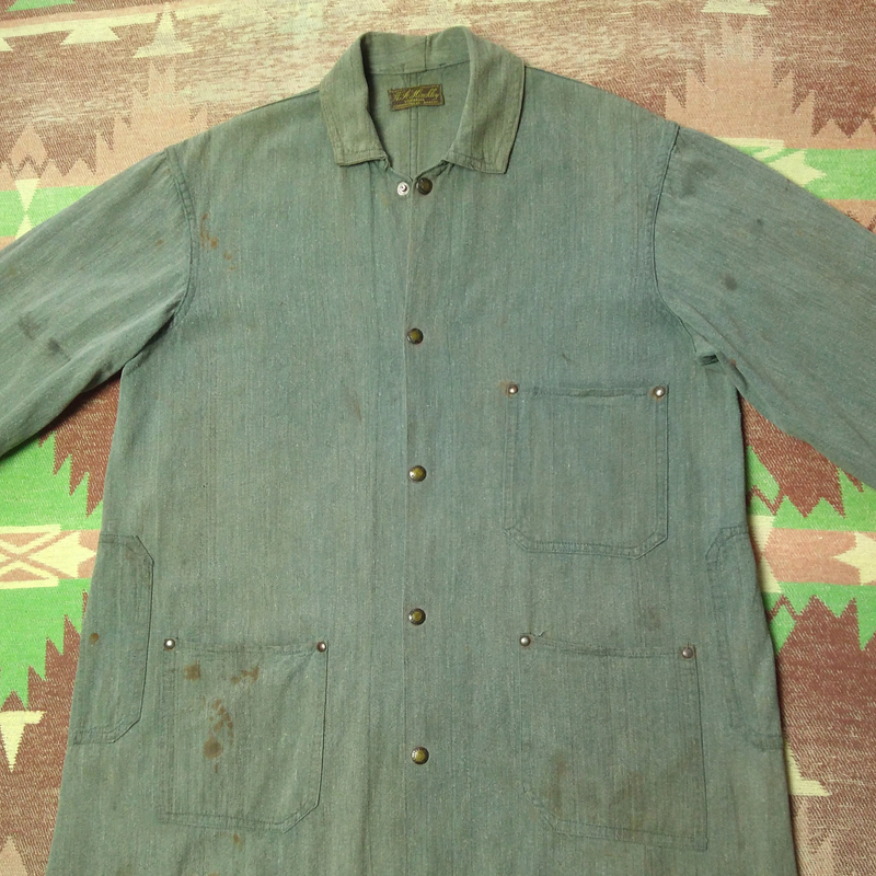ストライプ コバート 【W.A.Hinckley】20s Striped Green Covert Shop Coat 20年代 ショップコート ワーク ジャケット ビンテージ 1910s30s拍卖