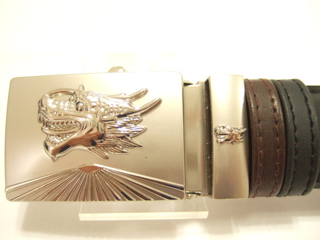s横浜最新 魅惑の龍ドラゴン富士♪バックル付合皮ベルト銀色 送料350円ξBckξξ3z拍卖