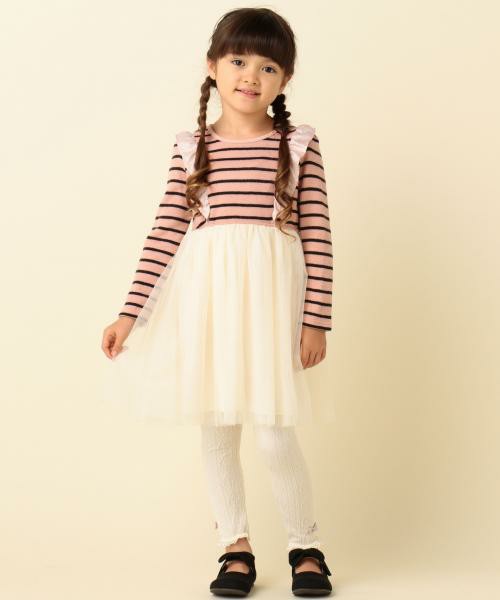 新品 組曲 anyFAM エニィファム 長袖 ニット チュール ワンピース 110cm 子供用 女の子 ドレス ピンク ベージュ 起毛 あったか 冬拍卖