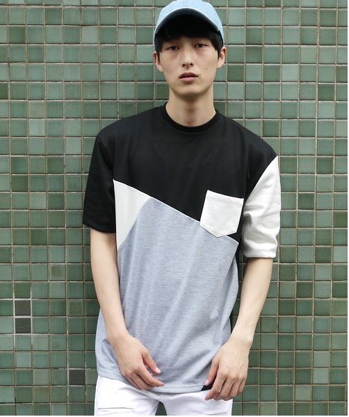 中古 BENDER TOKYO デザイン 切り替え 6分袖 Tシャツモノクロ L拍卖