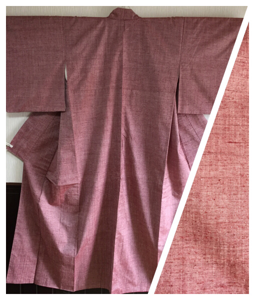 【紬の着物】正絹 袷 身丈151.5cm 臙脂拍卖