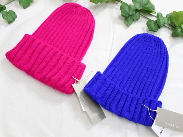 新品*オペークドットクリップ*リブ編みカラーニットキャップ帽子拍卖