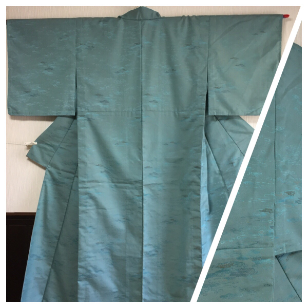 【化繊の着物】一重 身丈150.5cm 新橋色 躾有り拍卖